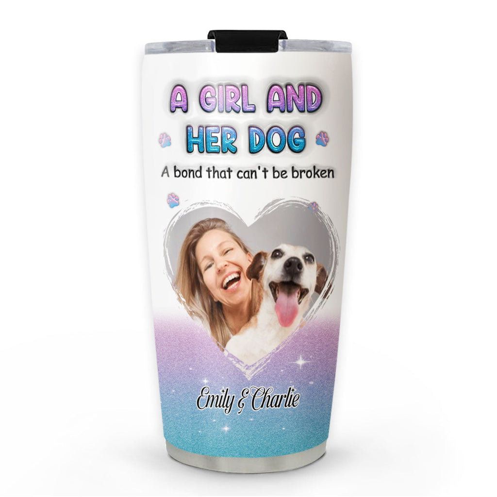 Custom Photo Christmas Birthday Gifts For Dog Mom, Dog Lovers • Blue Glitter Photo - Personalized 3D Inflated Tumbler