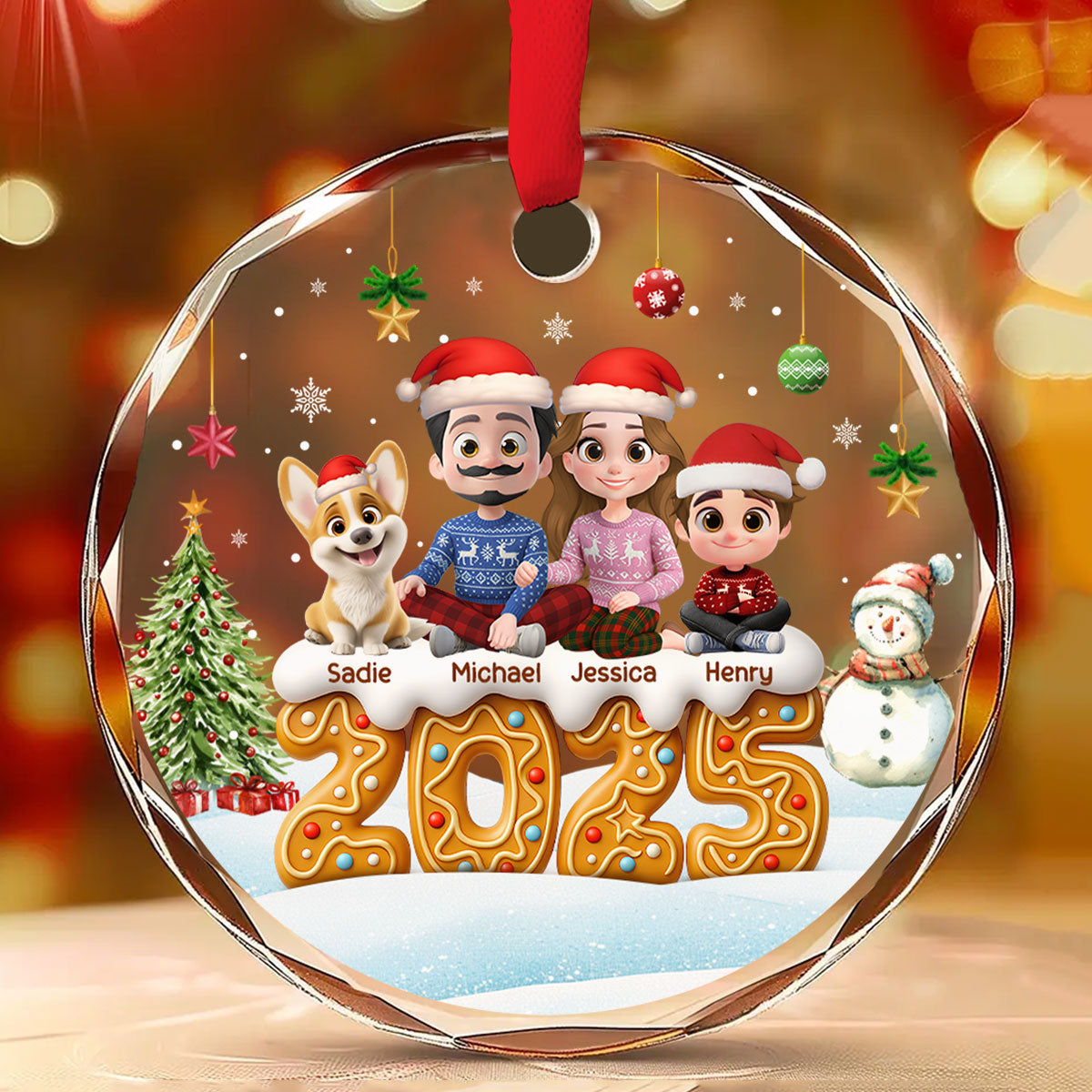 Custom Christmas Decor Home Birthday Gifts For Dog Lovers • Family Of This Year - Personalized Glass Ornament