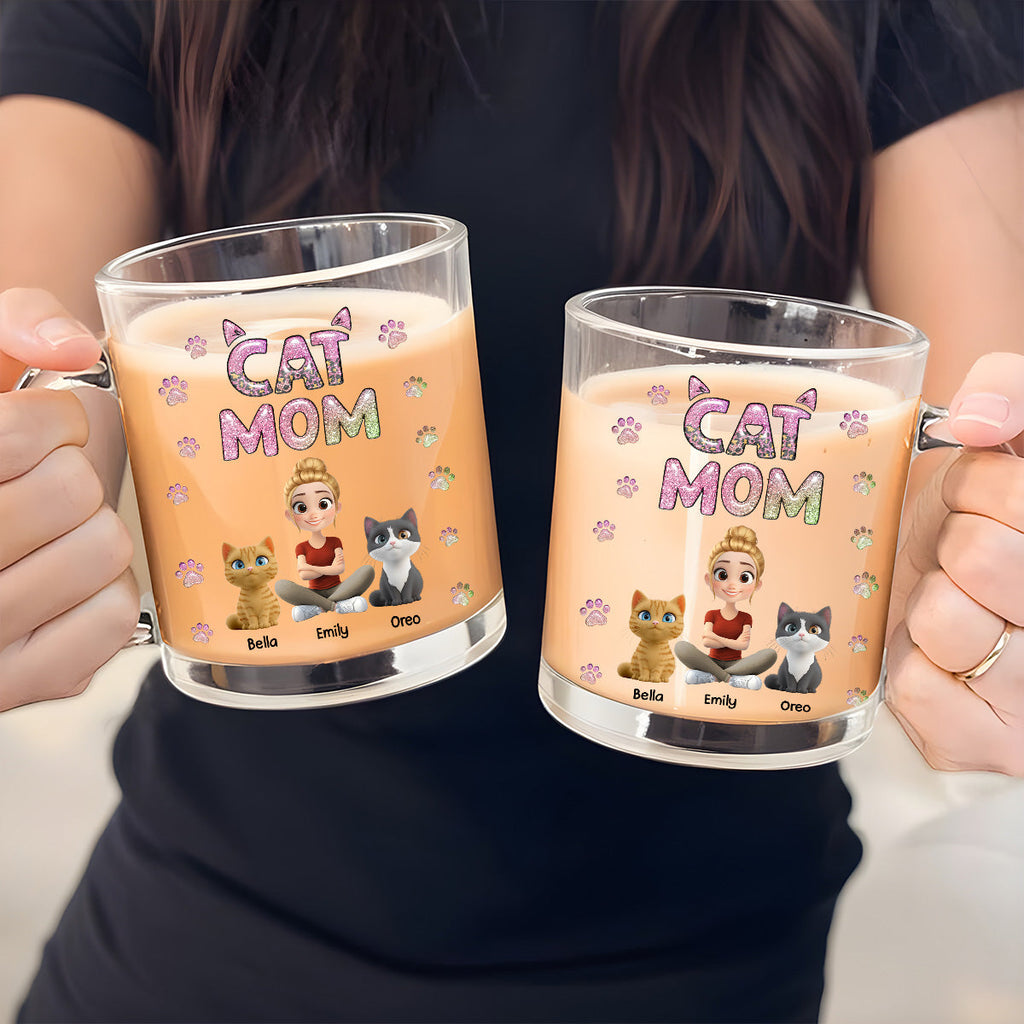 Custom Christmas Birthday Gifts For Dog Mom, Dog Lovers • Cat Mom Lovely Chibi - Personalized 3D Inflated Effect Glass Mug