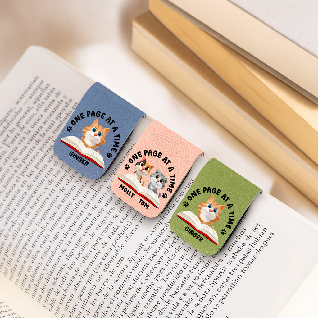 One Page Once With Cat - Personalized Leather Bookmark