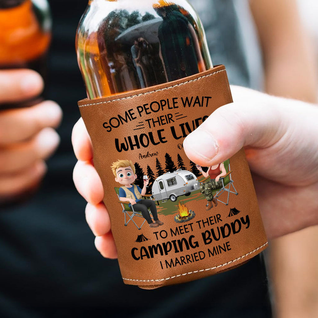 Sharing Every Campfire Night - Personalized Leather Can Cooler Holder