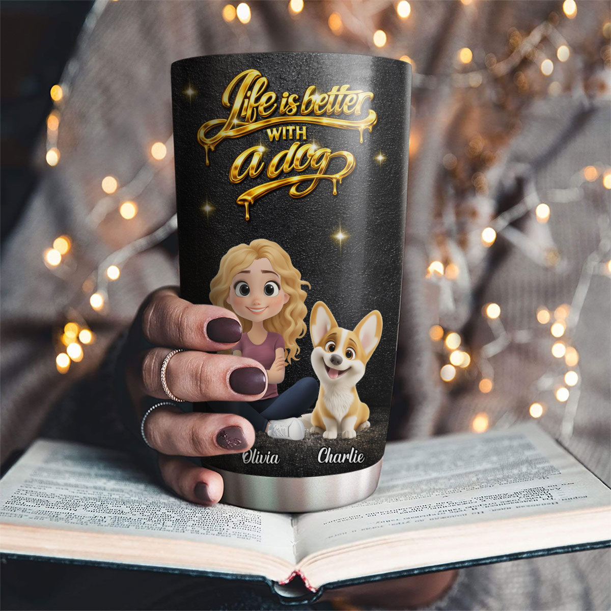 Custom Christmas Birthday Gifts For Dog Mom, Dog Lovers • Golden Dog Mom - Personalized 3D Effect Tumbler