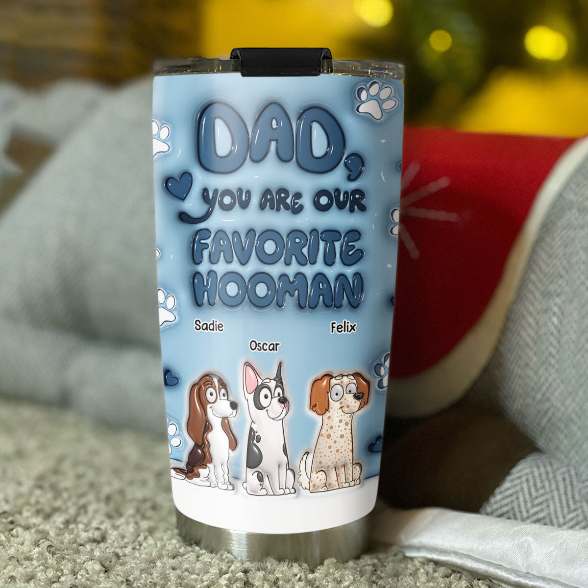 Custom Mother's day Birthday Gifts For Pet Mom, Pet Lovers • Thanks For Being Dog Favorite Human - Personalized 3D Inflated Effect Tumbler