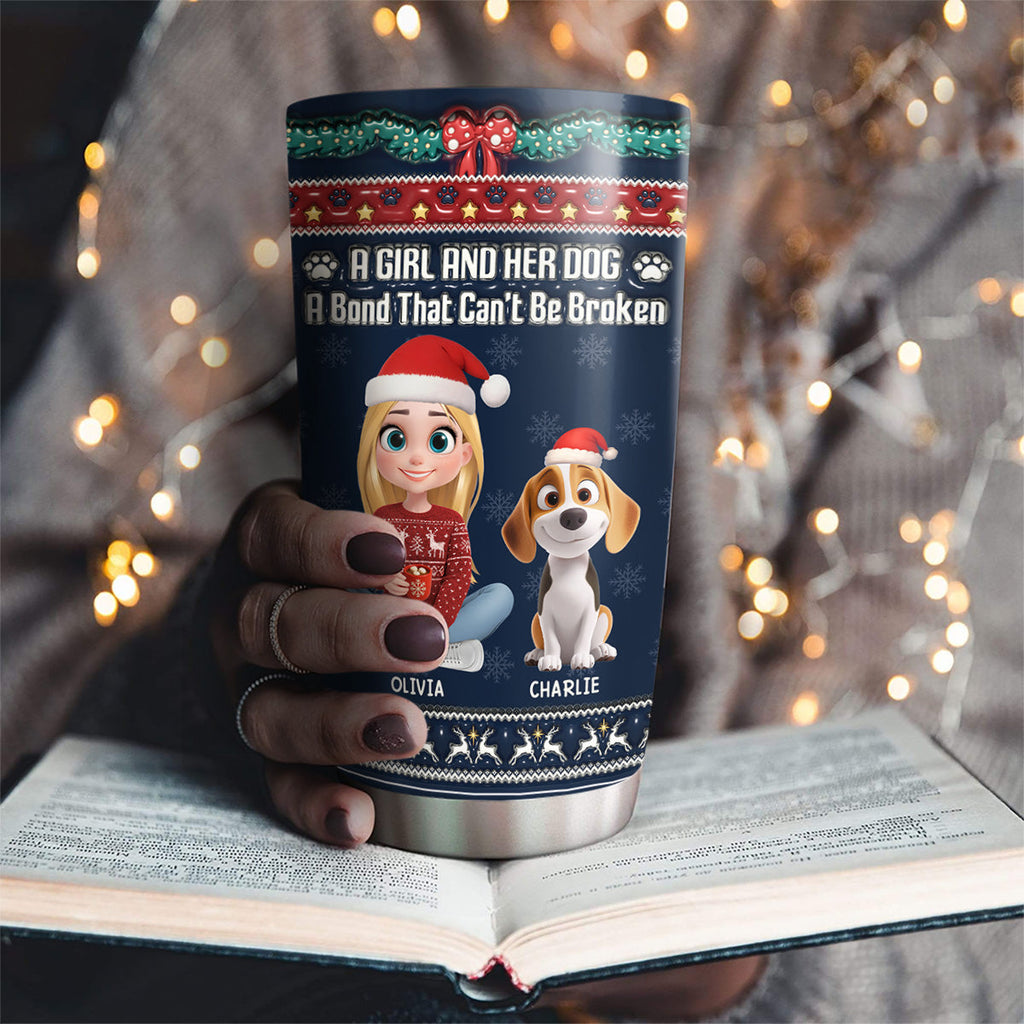 Custom Christmas Birthday Gifts For Dog Mom, Dog Lovers • Christmas A Girl And Her Dog - Personalized 3D Inflated Effect Tumbler