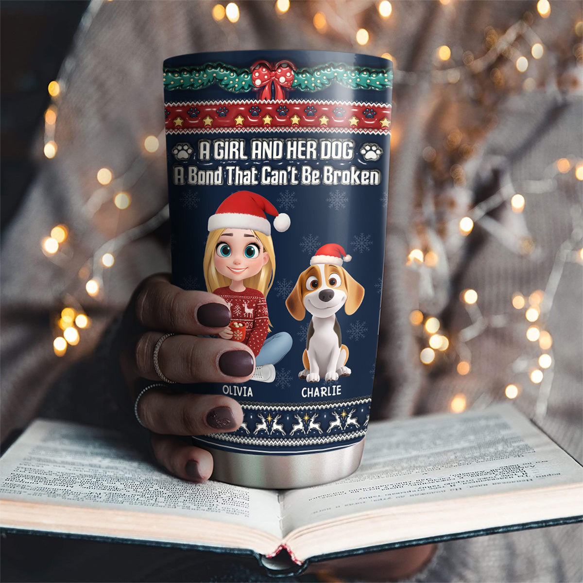 Custom Christmas Birthday Gifts For Dog Mom, Dog Lovers • Christmas A Girl And Her Dog - Personalized 3D Inflated Effect Tumbler