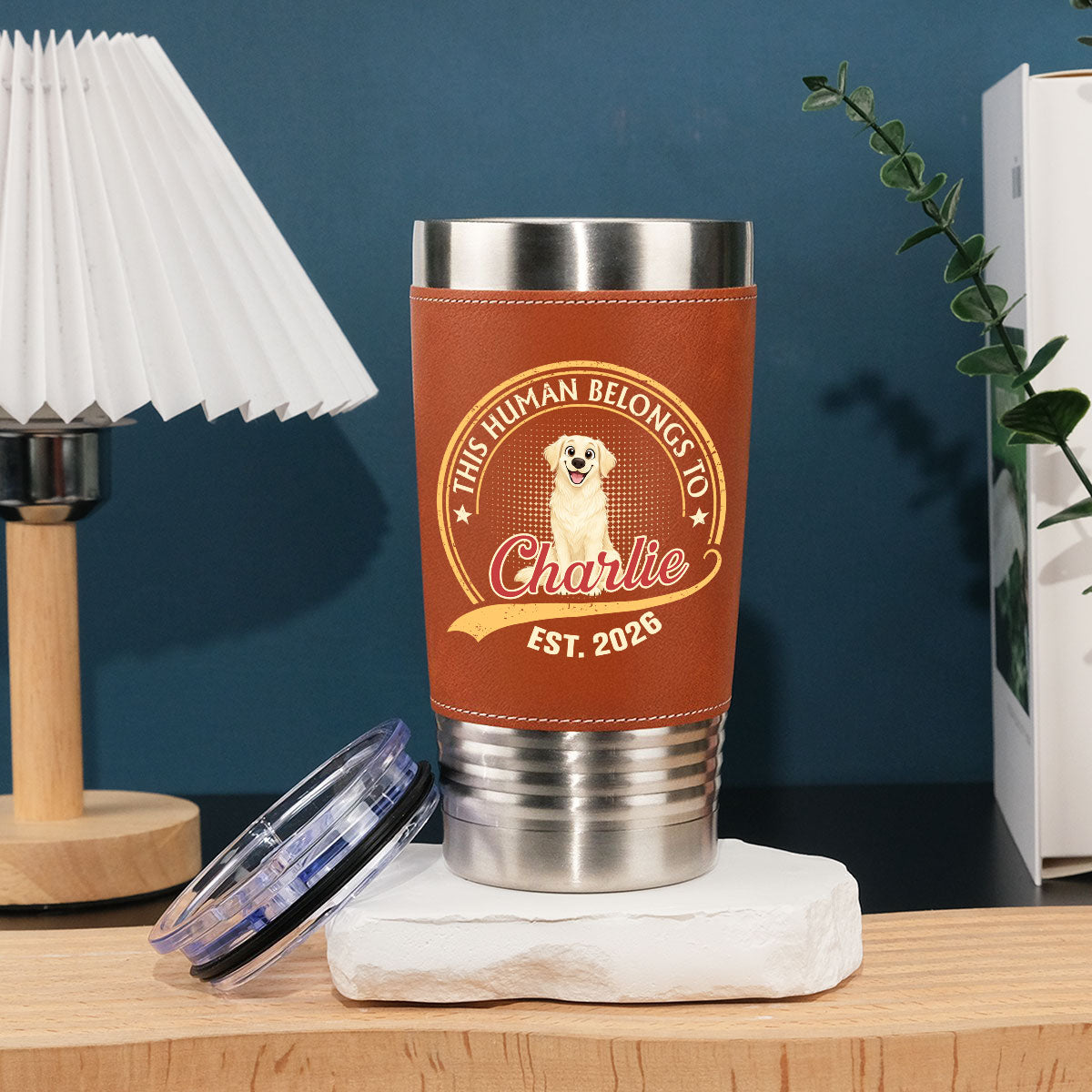 Custom Father's day Birthday Gifts For Dog Dad, Dog Lovers • Human Belongs To Storybook Dog - Personalized Leather Tumbler