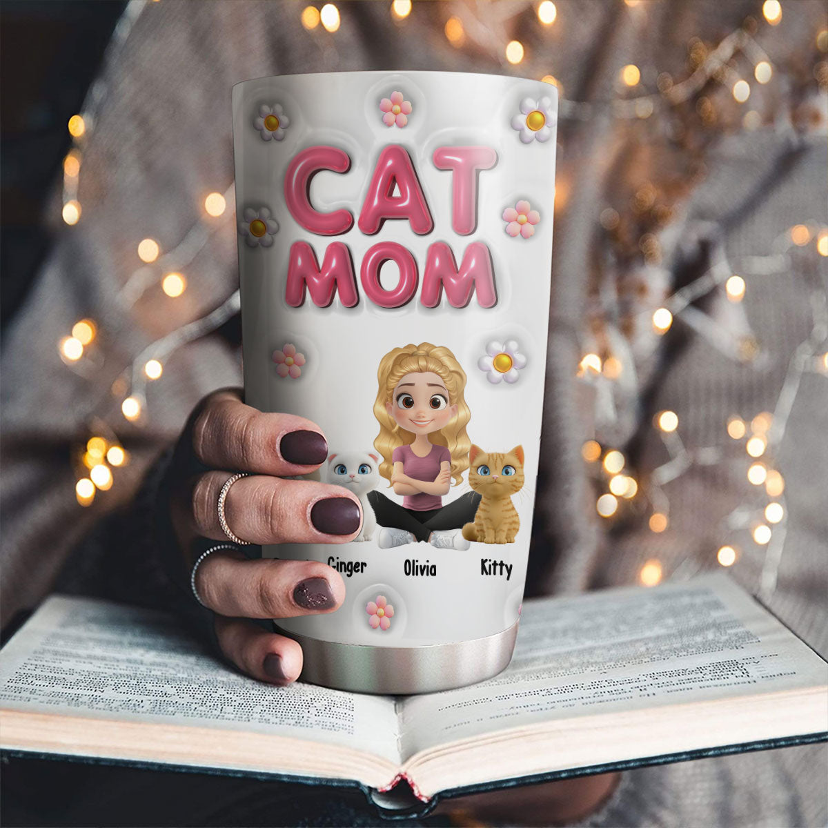 Custom Mother's day Birthday Gifts For Cat Mom, Cat Lovers • Cat Mom Bubble - Personalized 3D Inflated Effect Tumbler