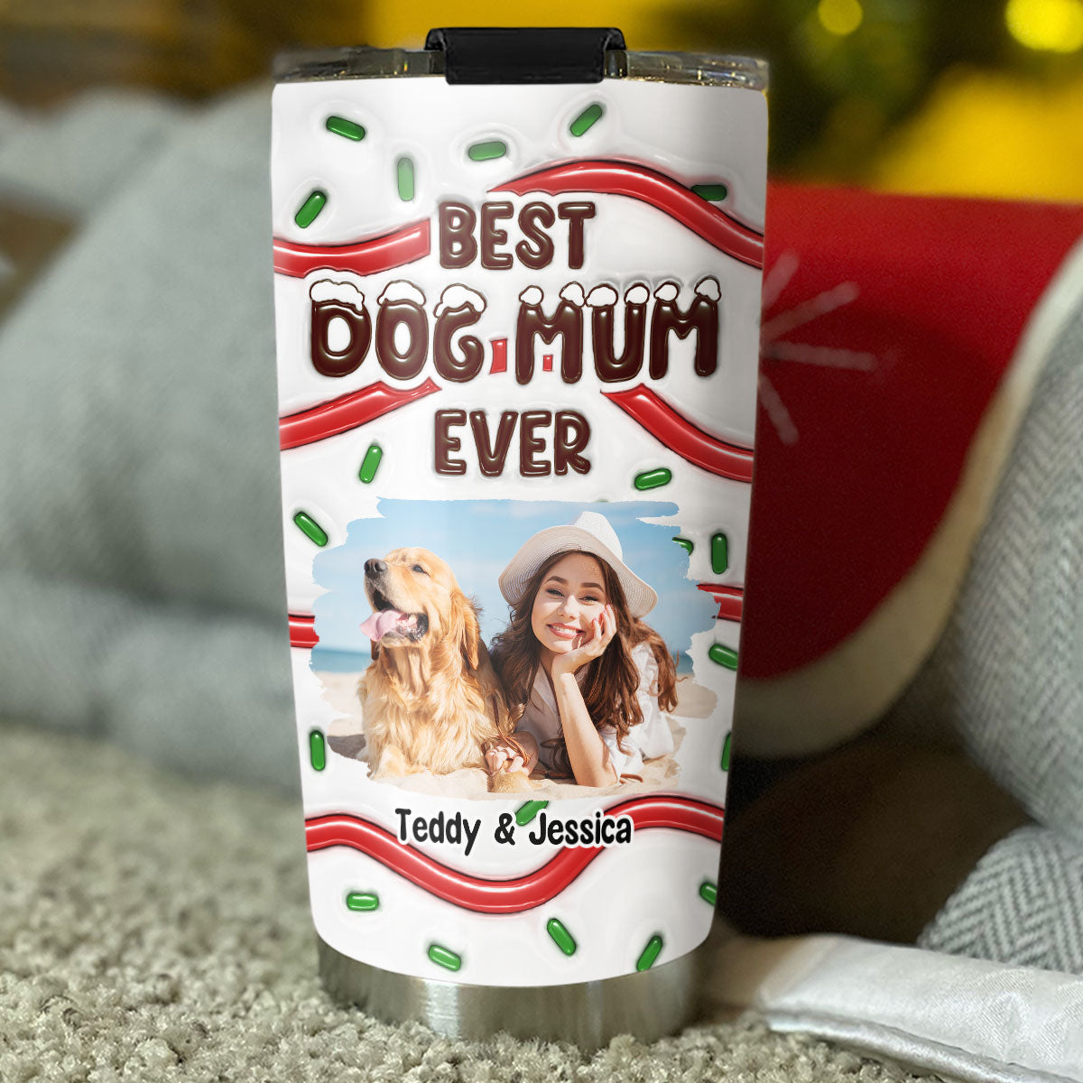 Custom Christmas Birthday Gifts For Pet Lovers • Best Dog Mom Cake Photo - Personalized 3D Inflated Effect Tumbler