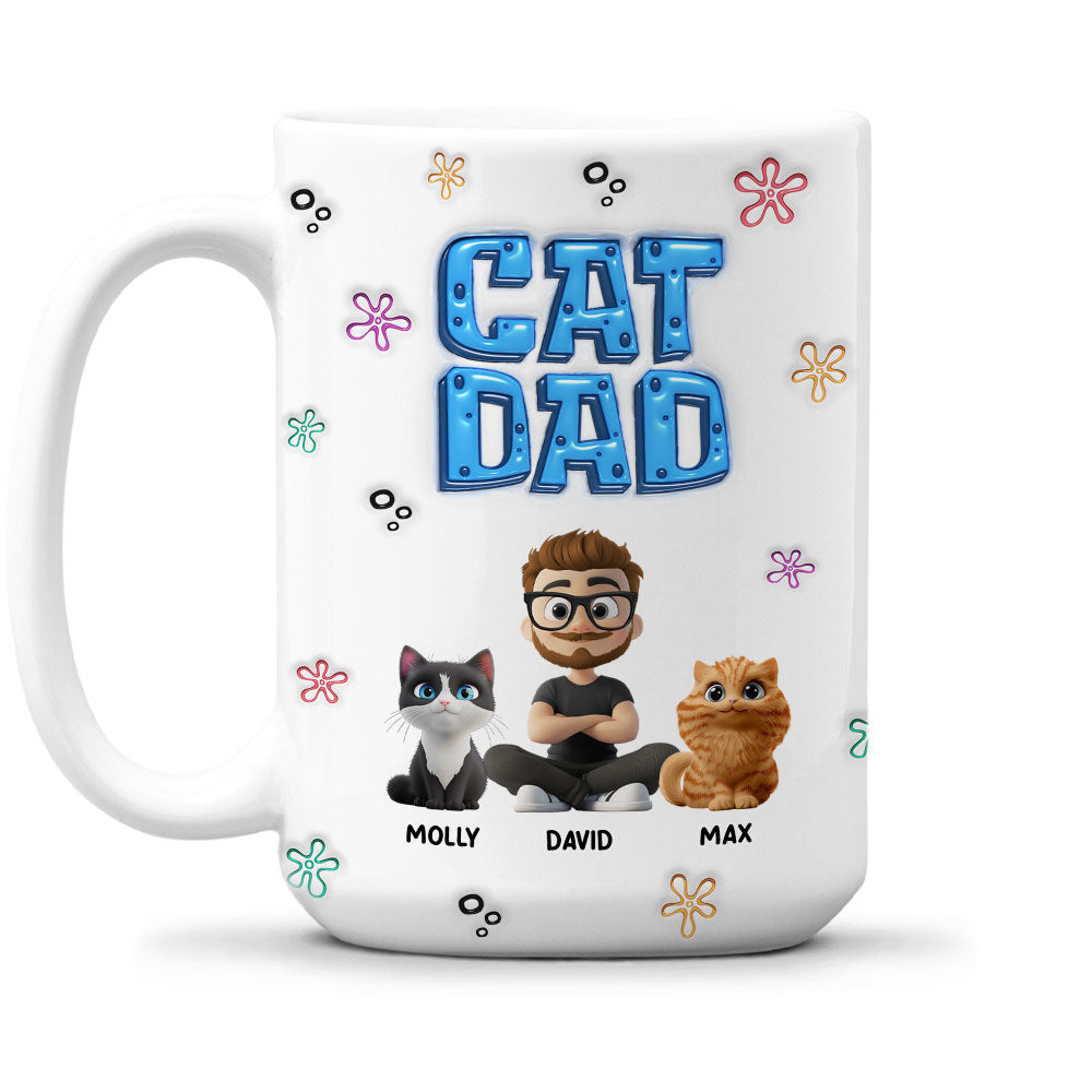 Custom Father's day Birthday Gifts For Cat Dad, Cat Lovers • Sponge Cat Dad - Personalized 3D Inflated Effect Mug