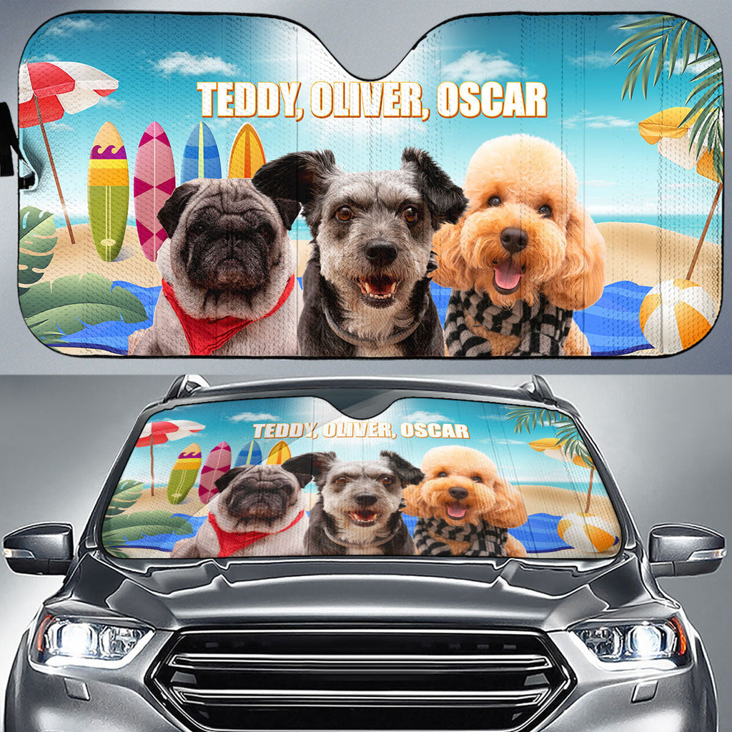 Custom Christmas Birthday Gifts Car Accessories for Dog Parents • Dog And Beach Photo - Personalized Car Sunshade