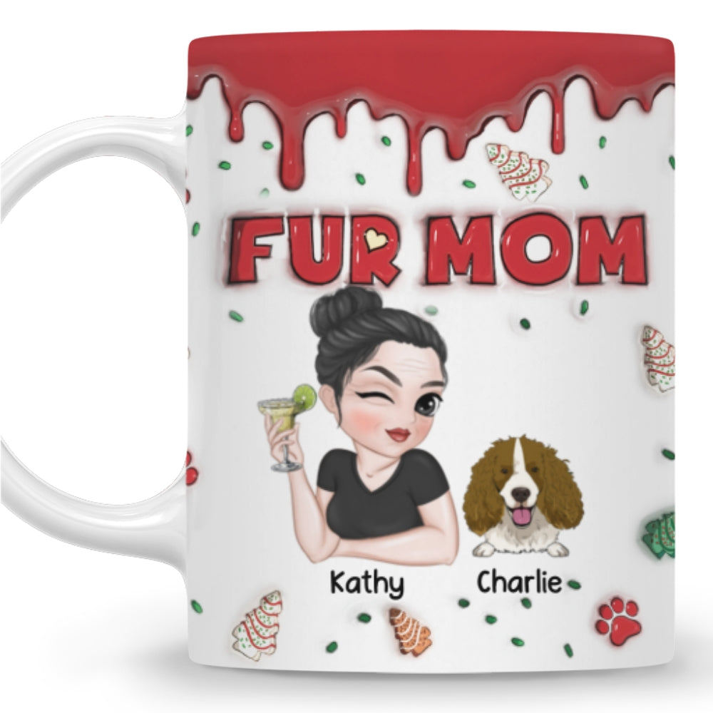 Custom Mother's day Birthday Gifts For Dog Mom, Dog Lovers • Fur Mom Christmas Cake - Personalized 3D Inflated Effect Mug