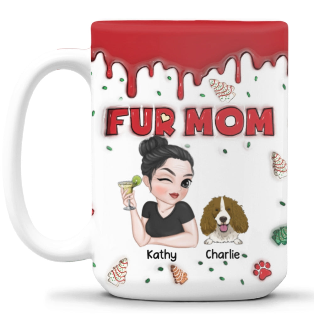 Custom Mother's day Birthday Gifts For Dog Mom, Dog Lovers • Fur Mom Christmas Cake - Personalized 3D Inflated Effect Mug