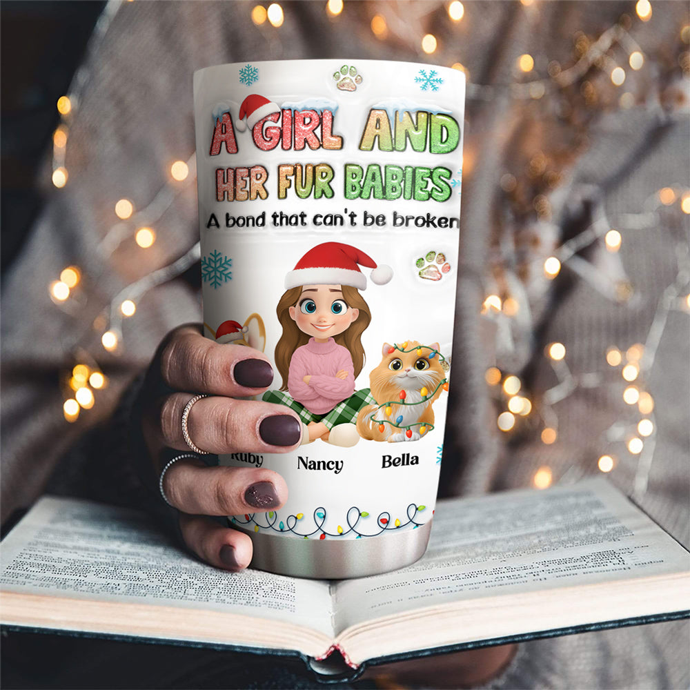 Custom Christmas Birthday Gifts For Pet Mom, Pet Lovers • A Girl And Her Lovely Fur Baby Christmas - Personalized 3D Inflated Effect Tumbler