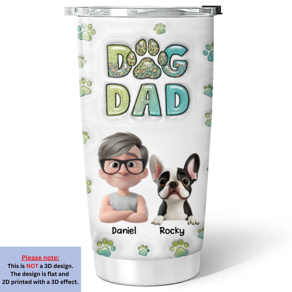 Custom Christmas Birthday Gifts For Dog Dad, Dog Lovers • Dog Dad Handsome Chibi Version 2 - Personalized 3D Inflated Effect Tumbler