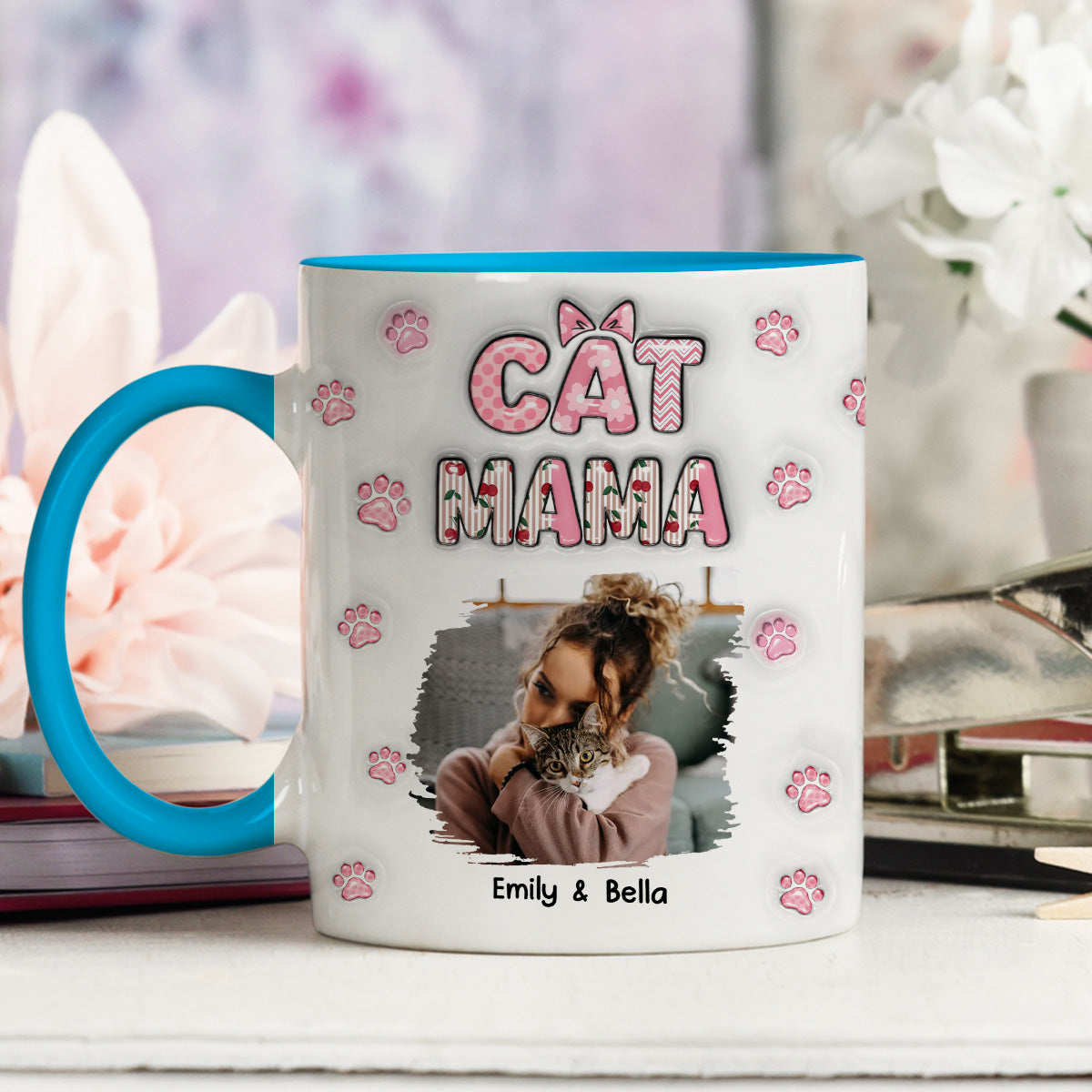 Custom Photo Christmas Birthday Gifts For Cat Mom, Cat Lovers • Cherry On Top Of Cats Photo - Personalized 3D Inflated Effect Accent Mug