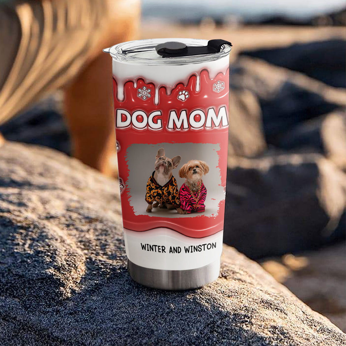 Custom Mother's day Birthday Gifts For Pet Mom, Pet Lovers • Christmas Mom Of Dogs Photo - Personalized 3D Inflated Effect Tumbler