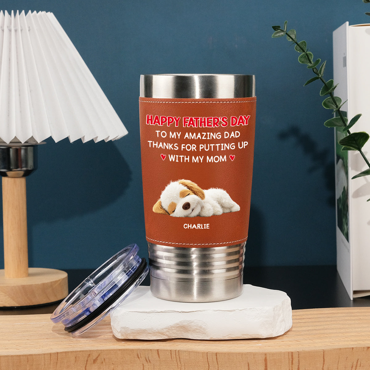Custom Father's day Birthday Gifts For Dog Dad, Dog Lovers • Putting Up With - Personalized Leather Tumbler