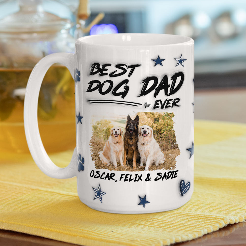 Custom Photo Christmas Birthday Gifts For Pet Dad, Pet Lovers • Best Dog Dad Line Photo - Personalized 3D Inflated Effect Mug