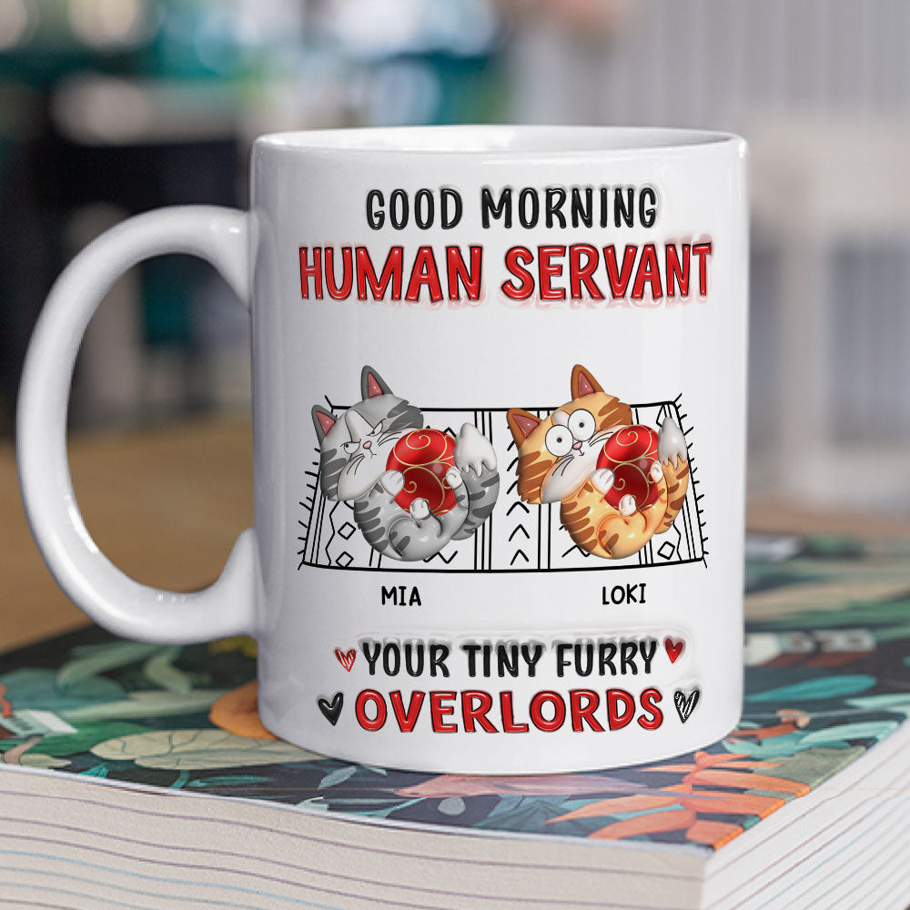 Custom Christmas Birthday Gifts For Cat Lovers • Cats Love Human Servant - Personalized 3D Inflated Effect Mug