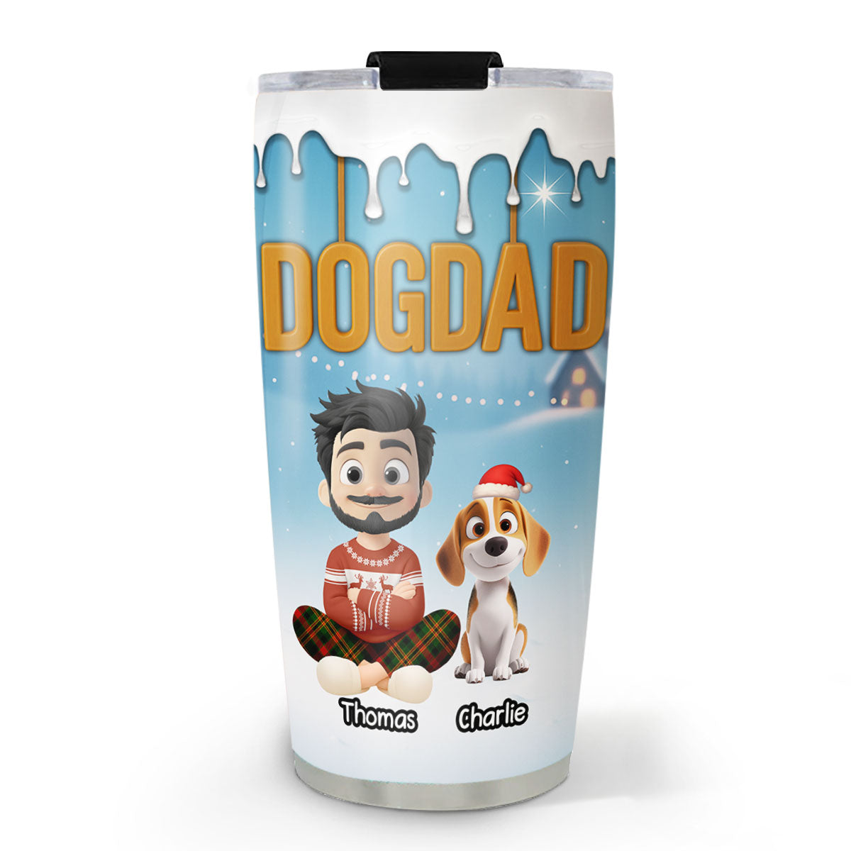 Custom Christmas Birthday Gifts For Dog Dad, Dog Lovers • Your Dad Now Onwards - Personalized 3D Inflated Effect Tumbler