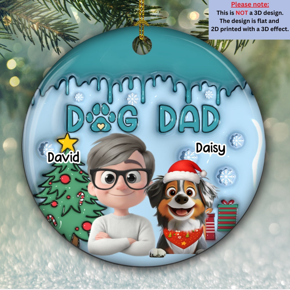 Custom Christmas Decor Home Birthday Gifts For Dog Dad, Dog Lovers • Man And Lovely Dog - Personalized 3D Inflated Effect Ceramic Ornament
