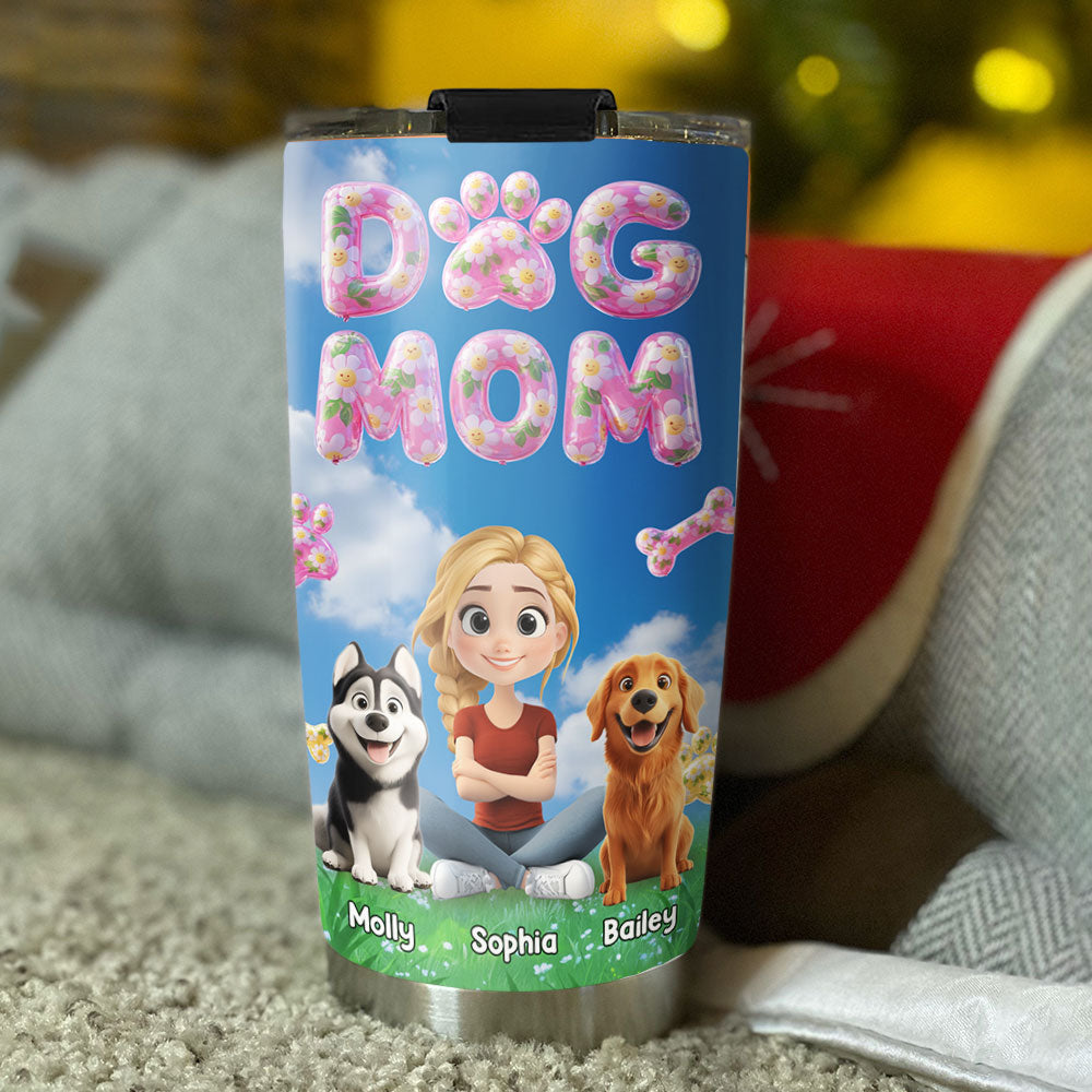 Custom Christmas Birthday Gifts For Dog Mom, Dog Lovers • Bubble Chibi Dog Mom - Personalized 3D Effect Tumbler