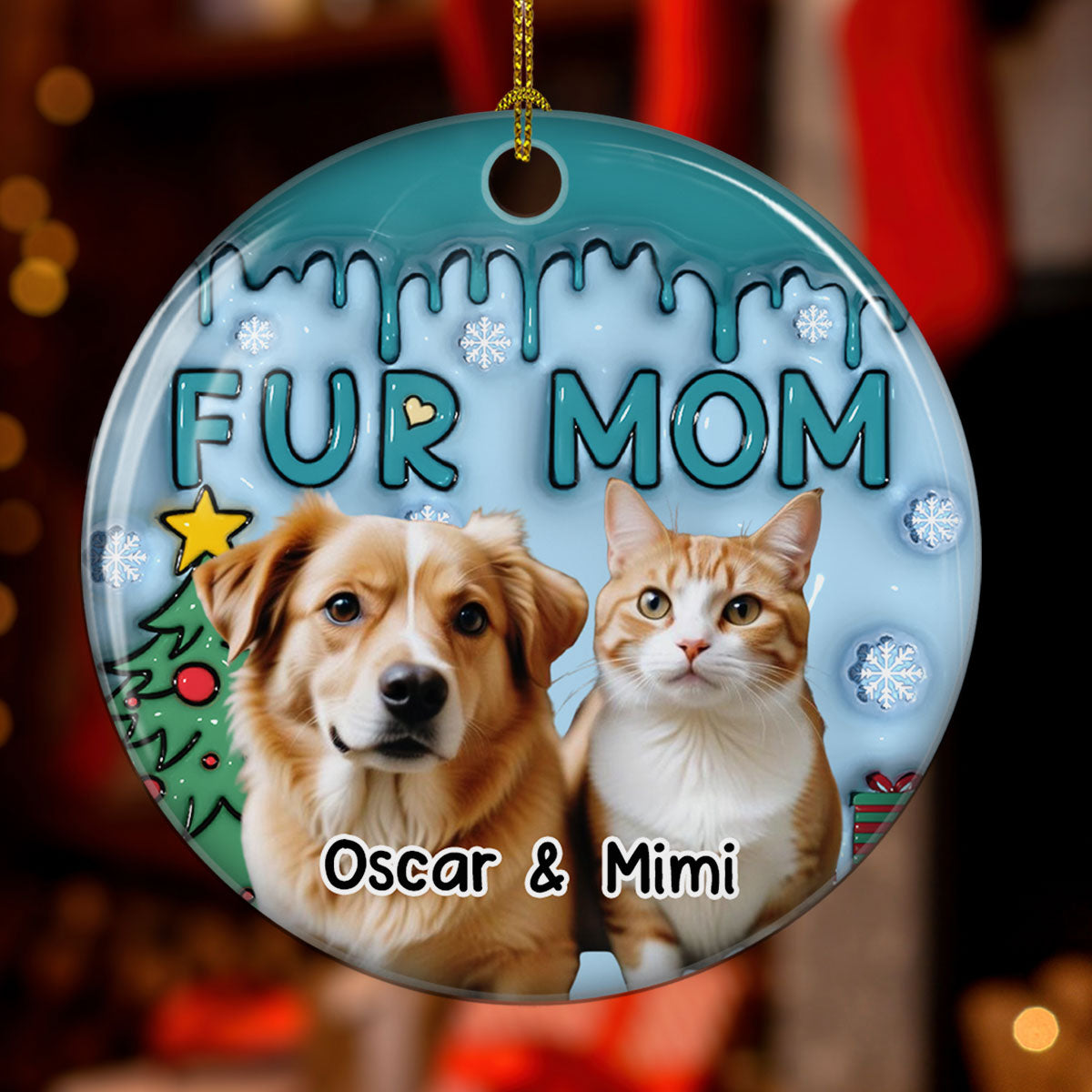 Me And Lovely Pet Photo - Personalized 3D Inflated Effect Ceramic Ornament