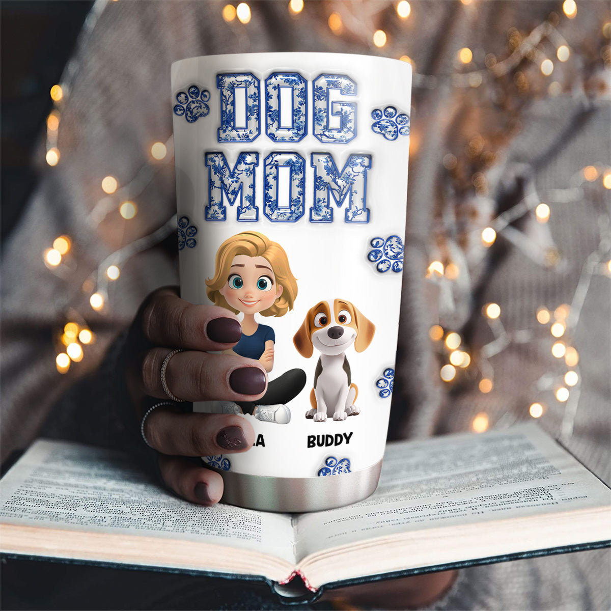 Custom Christmas Birthday Gifts For Dog Mom, Dog Lovers • Dog Mom Mum Blue - Personalized 3D Inflated Effect Tumbler