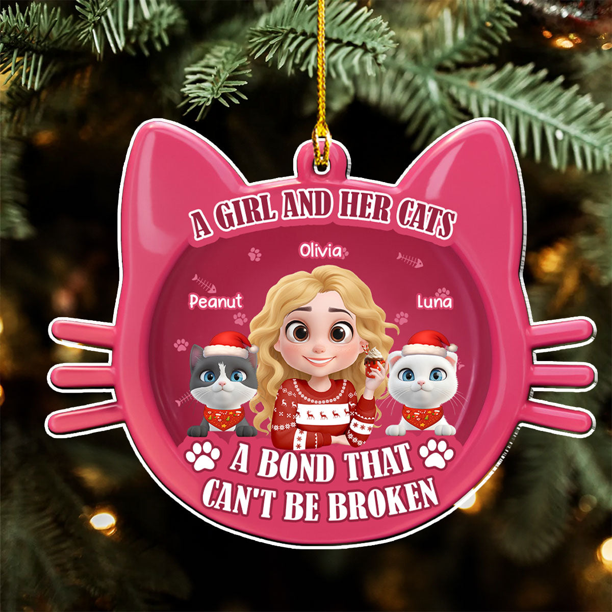 Custom Christmas Decor Home Birthday Gifts For Cat Mom, Cat Lovers • Baby Cat Girlie - Personalized 3D Effect Acrylic Ornament