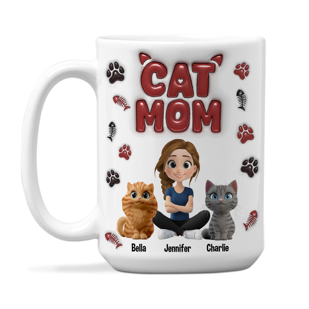 Custom Christmas Birthday Gifts For Cat Mom, Cat Lovers • Lovely Cat Mama - Personalized 3D Inflated Effect Mug