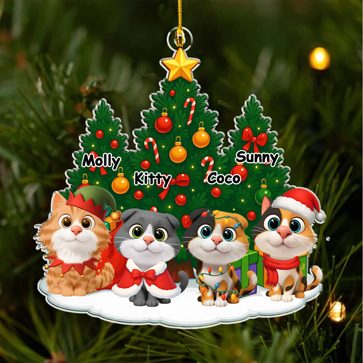 Custom Christmas Decor Home Birthday Gifts For Cat Lovers • Cat Under Christmas Tree - Personalized Acrylic Ornament