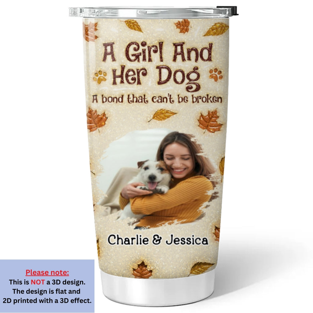 Custom Photo Christmas Birthday Gifts For Dog Mom, Dog Lovers • A Girl And Her Dog Autumn Photo - Personalized 3D Inflated Effect Tumbler