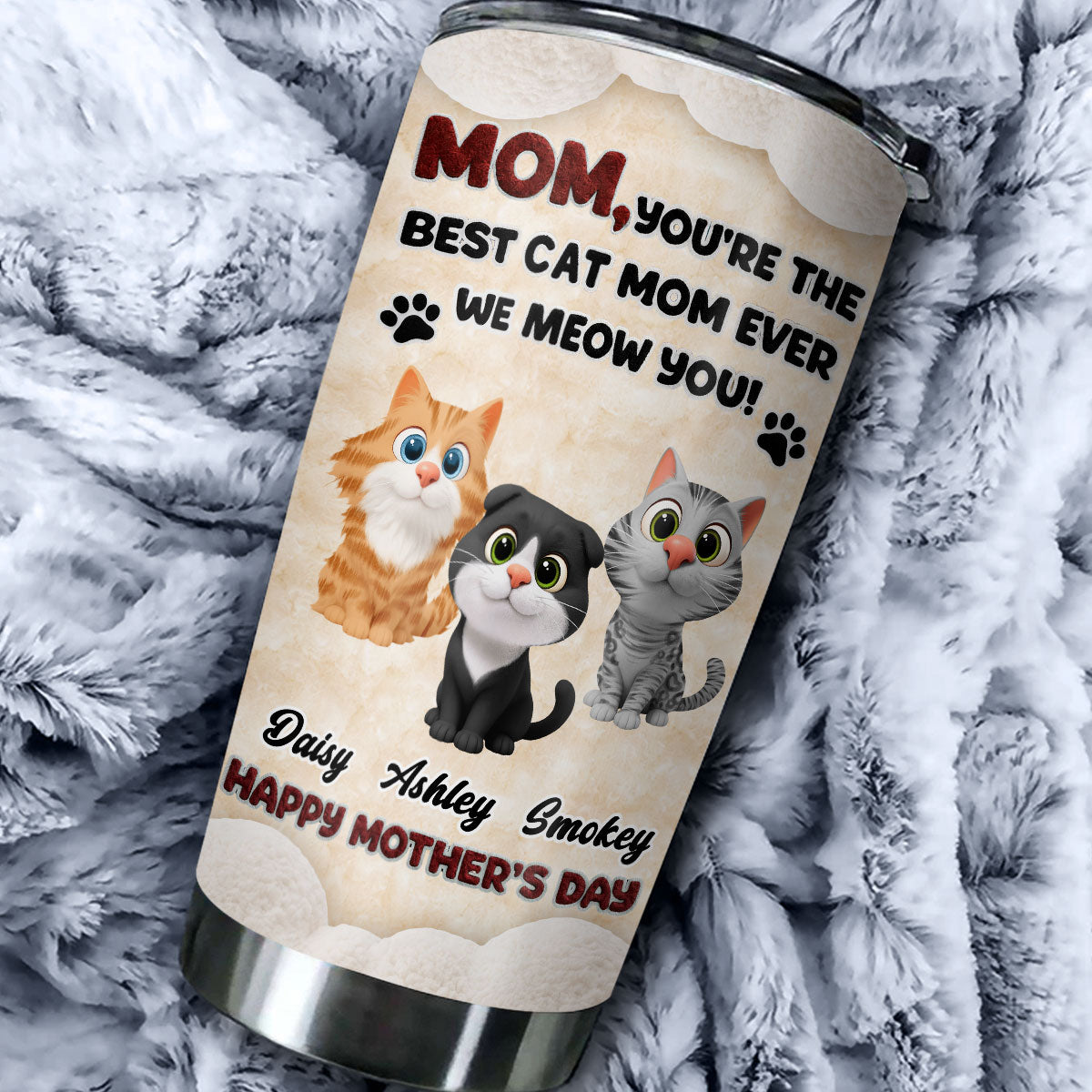 Custom Christmas Birthday Gifts For Cat Mom, Cat Lovers • Favorite Mom Of Cat - Personalized 3D Effect Tumbler