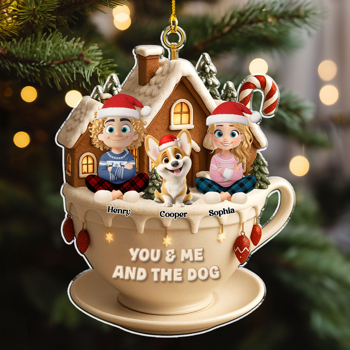Custom Christmas Decor Home Birthday Gifts For Dog Lovers • Christmas Tea Cup House - Personalized Acrylic Ornament
