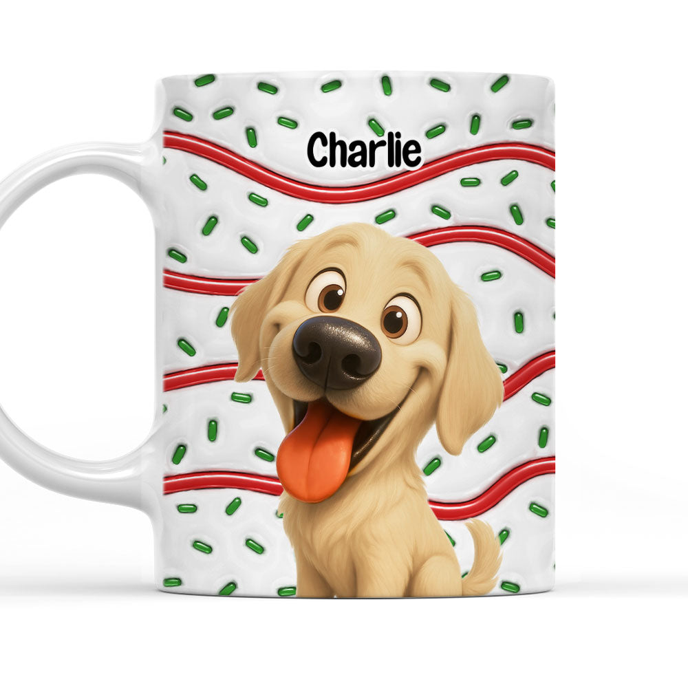 Custom Christmas Birthday Gifts For Dog Lovers • Dog And Cake Cartoon - Personalized 3D Inflated Effect Mug