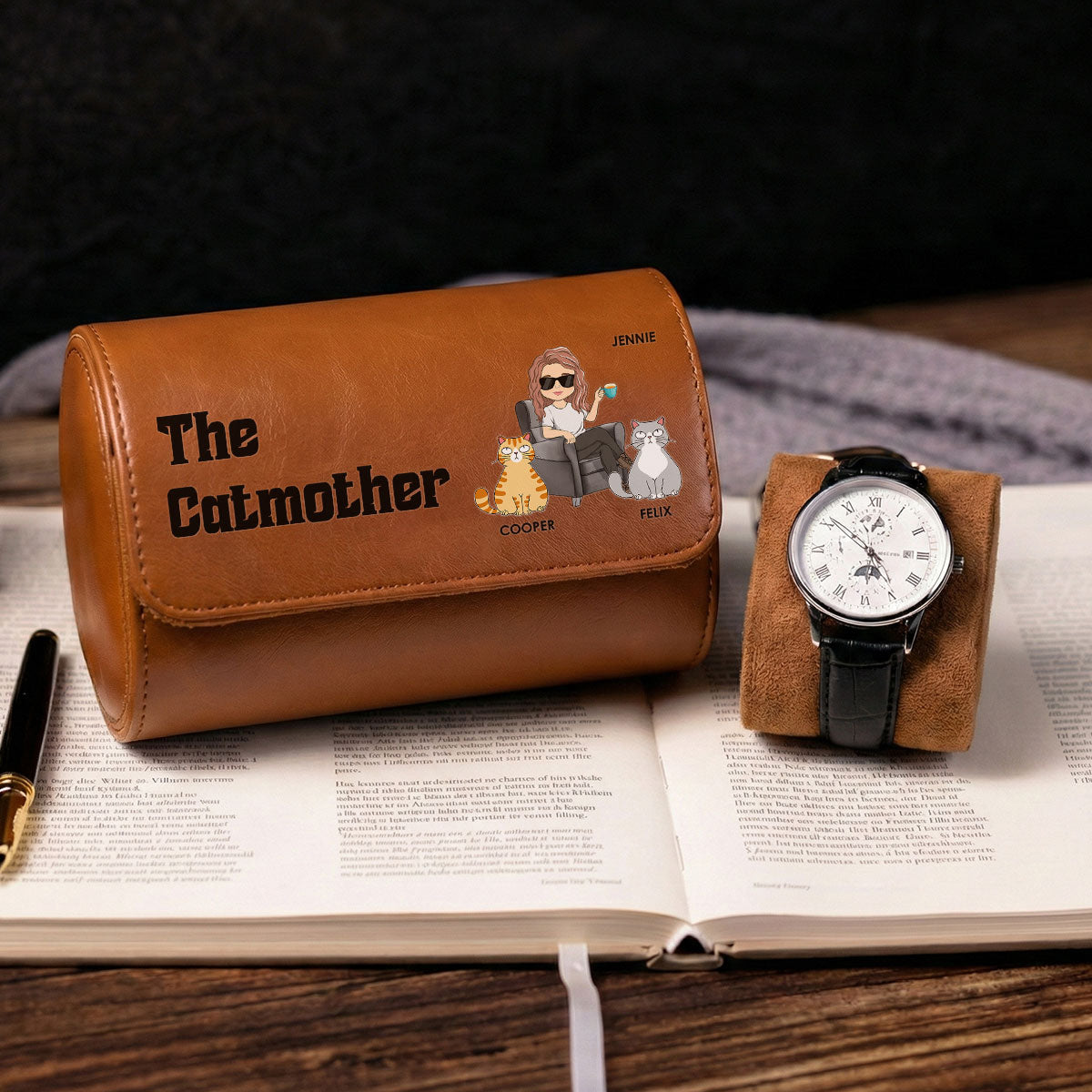 The Catmother - Personalized Leather Watch Case