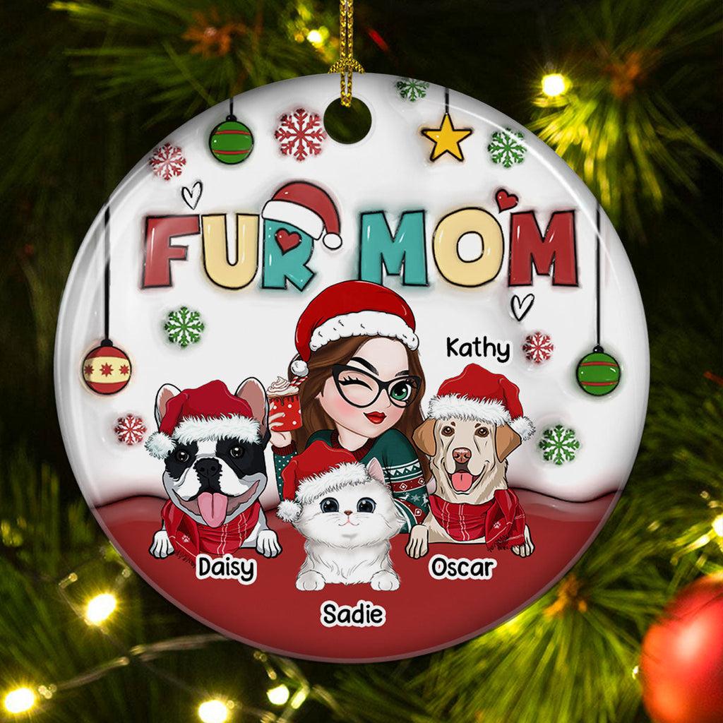 Mom Of Pets- Personalized 3D Inflated Effect Ceramic Ornament