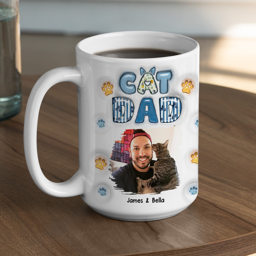 Custom Photo Christmas Birthday Gifts For Cat Dad, Cat Lovers • My Cat Baby On Top Of All Photo - Personalized 3D Inflated Effect Mug