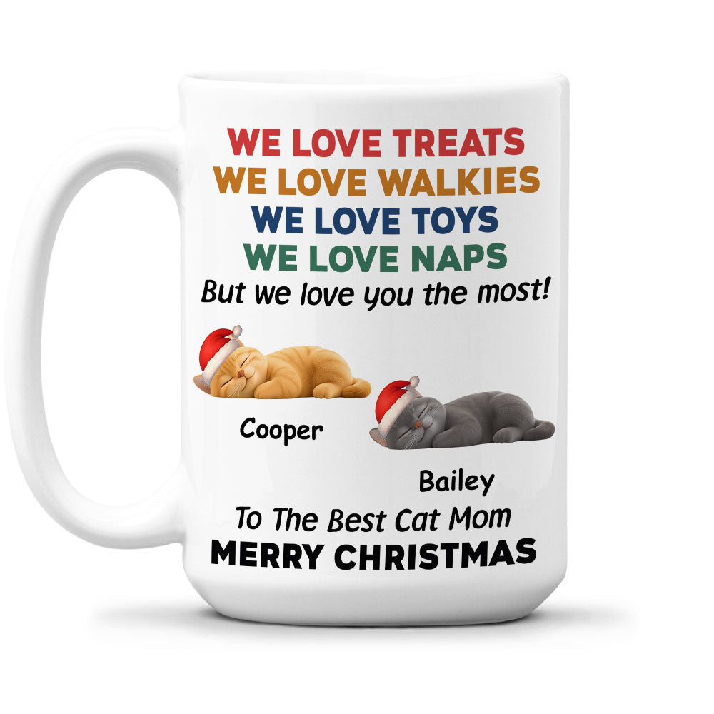 Custom Christmas Birthday Gifts For Cat Lovers • Cats Love You Snow Ver - Personalized Coffee Mug