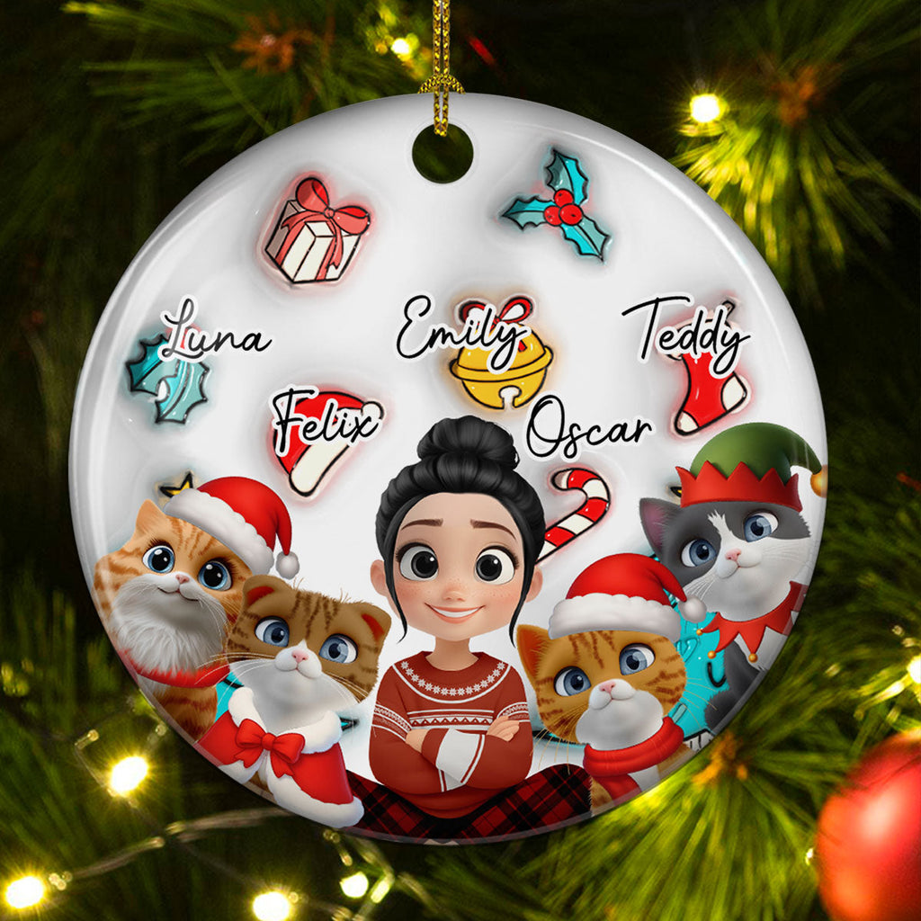 Custom Christmas Decor Home Birthday Gifts For Cat Mom, Cat Lovers • Santa Is Coming To Cats - Personalized 3D Inflated Effect Ceramic Ornament