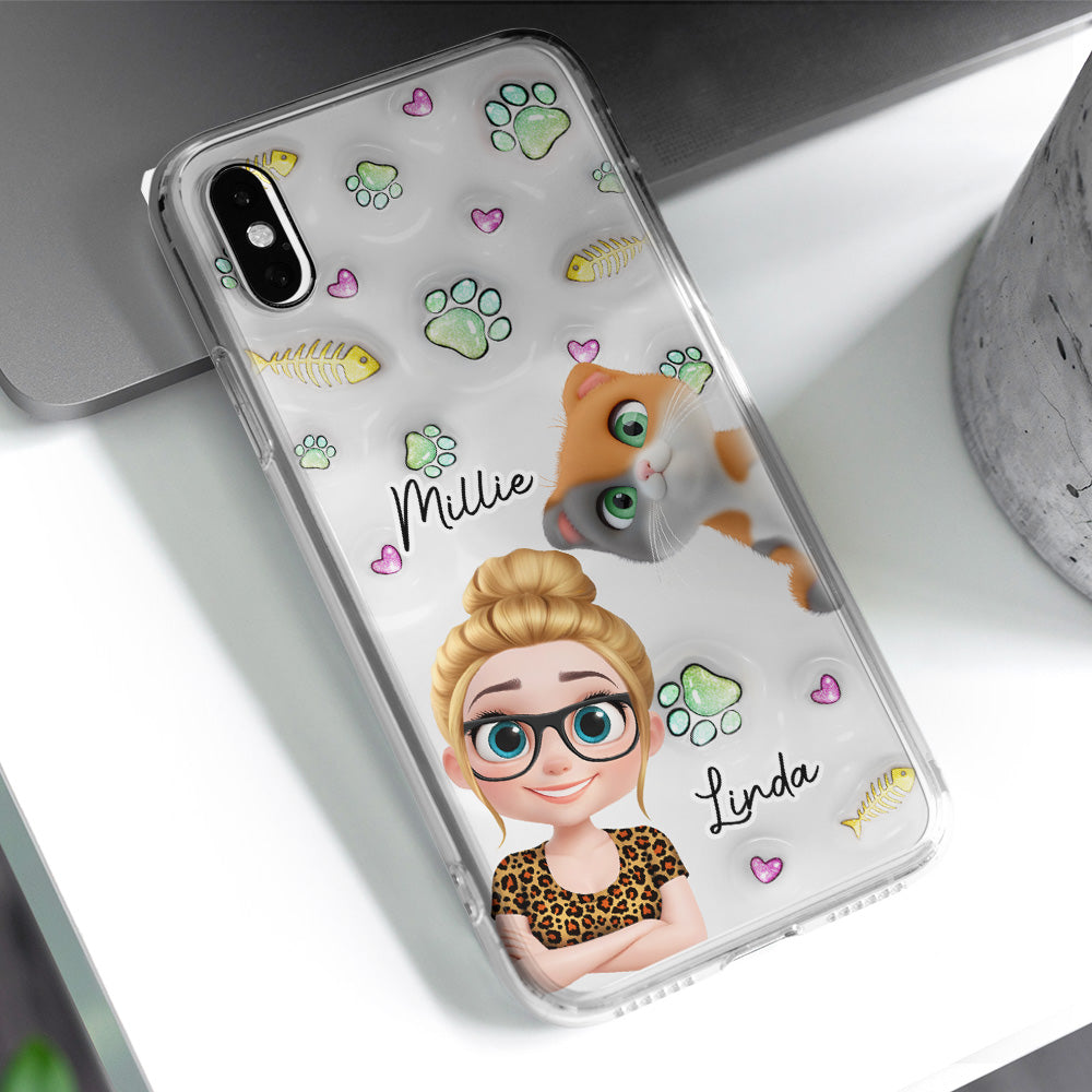 Lovely Human And Her Cats - Personalized 3D Inflated Effect Phone Case