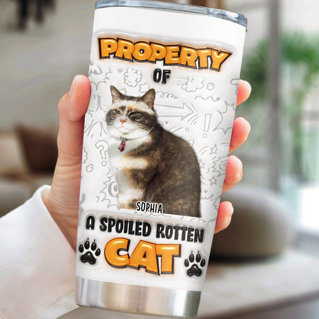 Custom Photo Christmas Birthday Gifts For Dog Lovers • Property Of Chunky Cat Photo - Personalized 3D Inflated Effect Tumbler