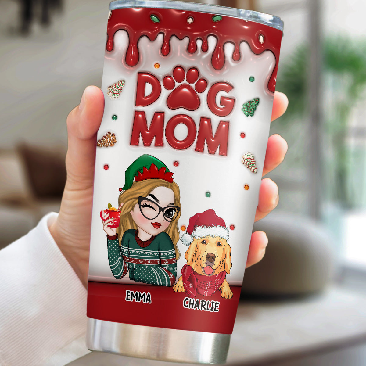 Custom Christmas Birthday Gifts For Pet Lovers • Dog Mom Lovely Christmas Cake - Personalized 3D Inflated Effect Tumbler