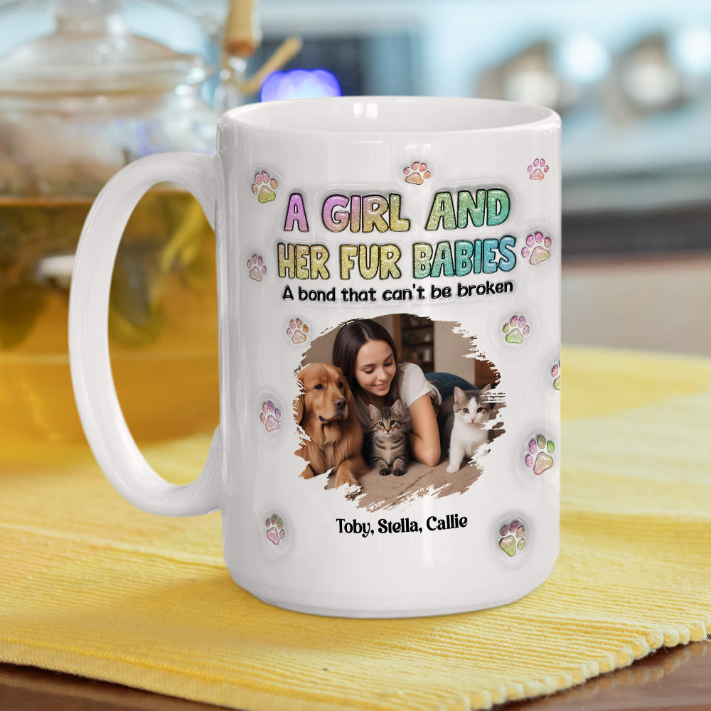 Custom Photo Christmas Birthday Gifts For Dog Mom, Dog Lovers • A Girl And Her Fur Babies Photo - Personalized 3D Inflated Effect Mug