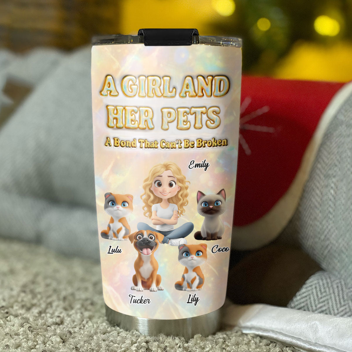 Custom Christmas Birthday Gifts For Pet Mom, Pet Lovers • A Girl And Her Pet Pearl - Personalized 3D Inflated Effect Tumbler