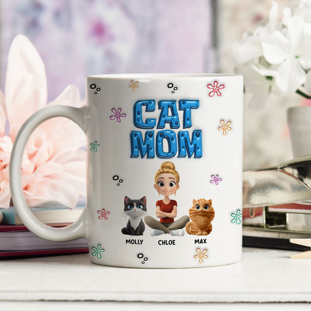 Custom Christmas Birthday Gifts For Cat Mom, Cat Lovers • Sponge Cat Mom - Personalized 3D Inflated Effect Mug