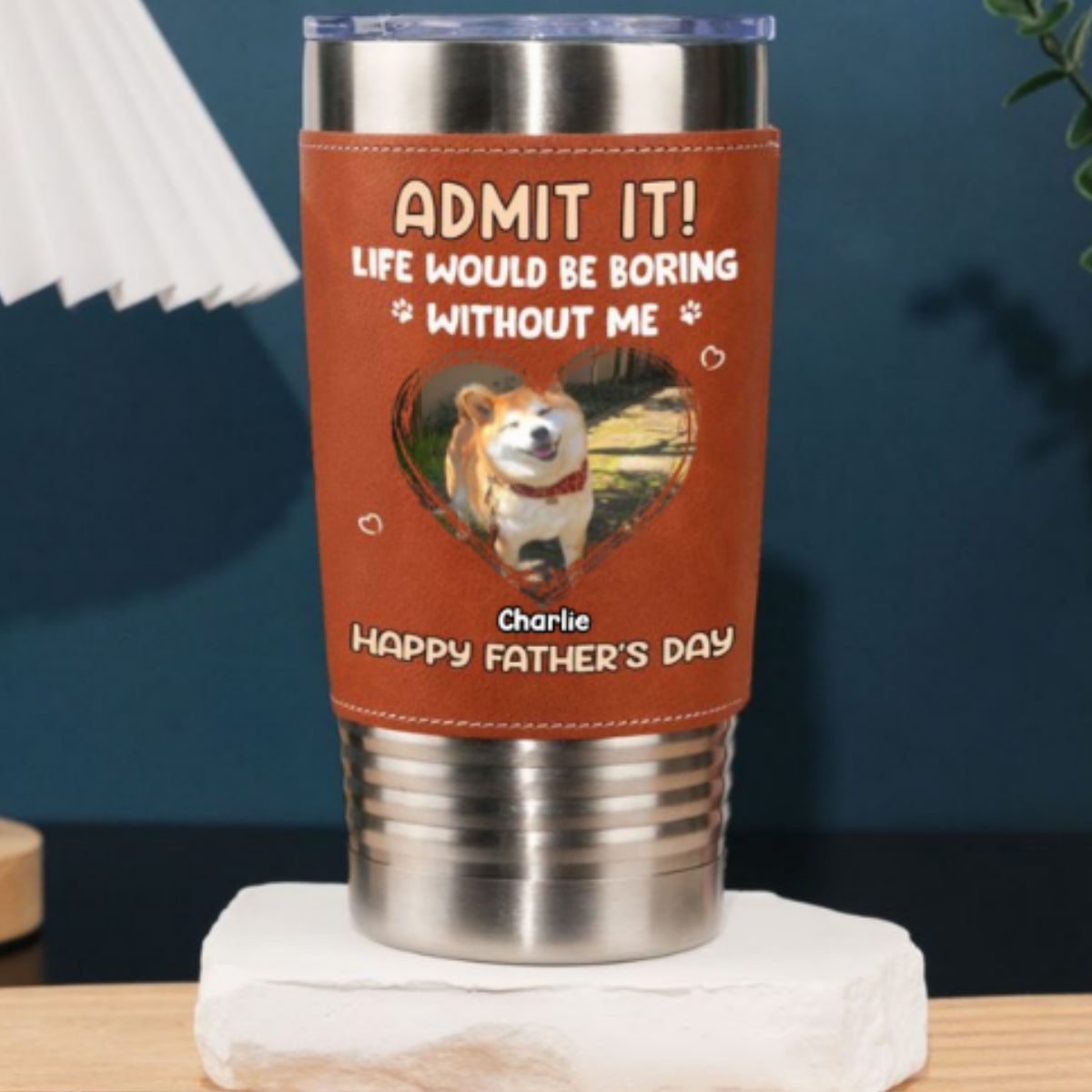 Custom Photo Father's day Birthday Gifts For Dog Dad, Dog Lovers • Admit It Dad Photo - Personalized Leather Tumbler