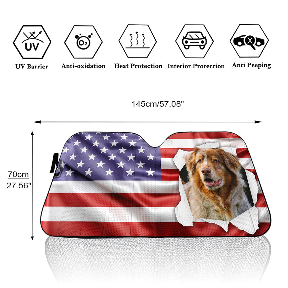Custom Christmas Birthday Gifts Car Accessories for Dog Parents • God Bless America Upload Photo - Personalized Car Sunshade