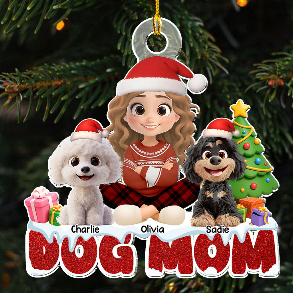 Custom Christmas Decor Home Birthday Gifts For Dog Lovers • Cartoon Dog Mom - Personalized Acrylic Ornament