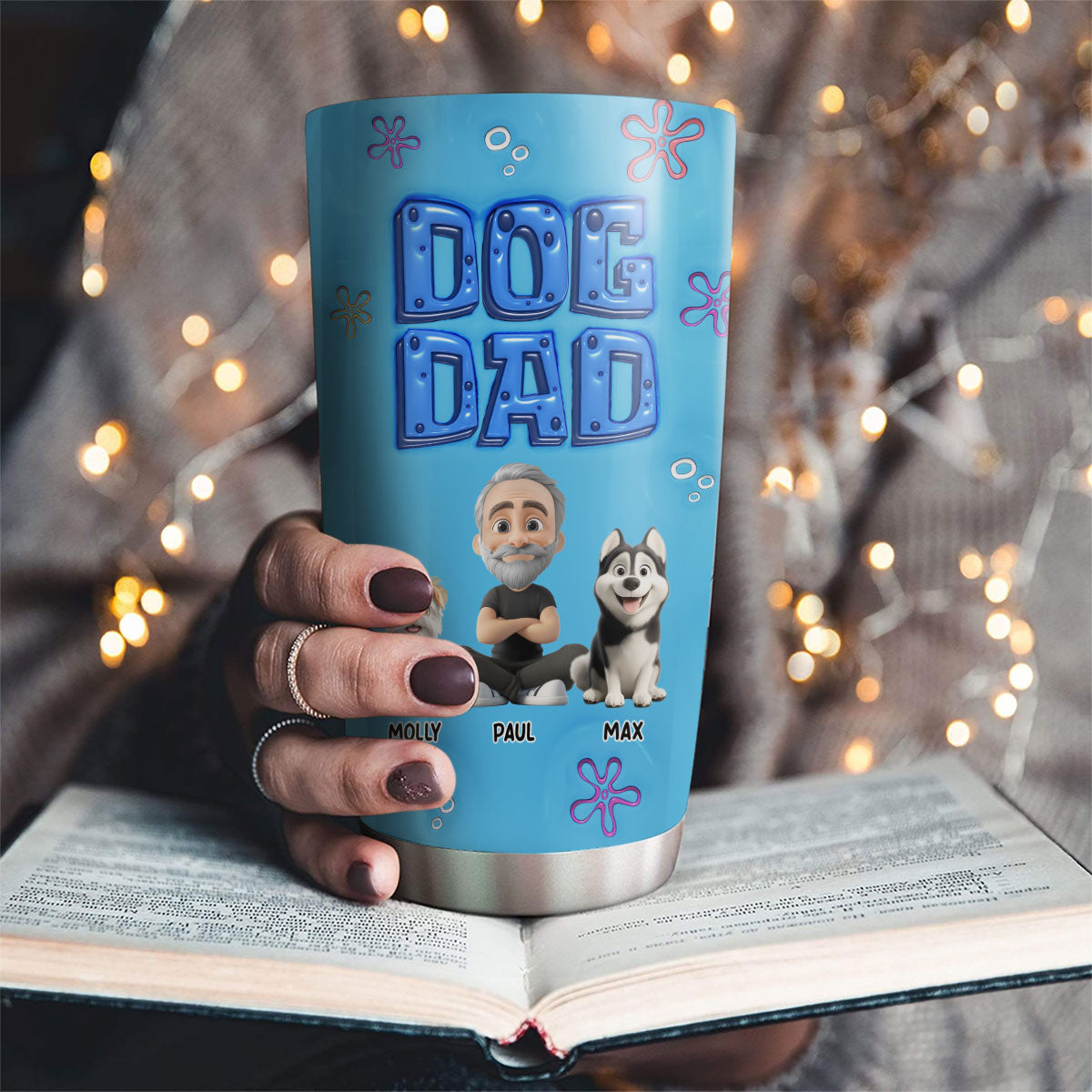 Custom Father's day Birthday Gifts For Dog Dad, Dog Lovers • Sponge Dog Dad - Personalized 3D Inflated Effect Tumbler